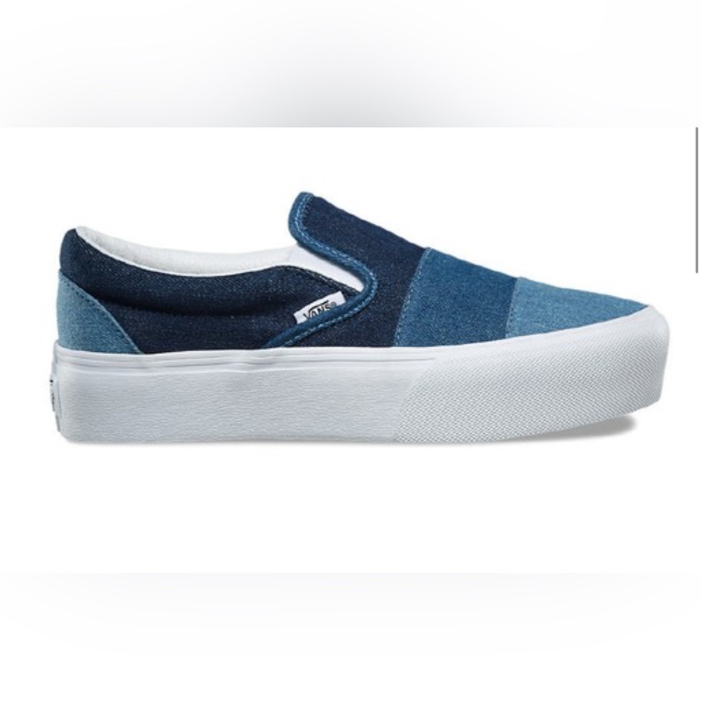 Vans UNISEX Denim Slip in ThreeTone Blue Patch Slip-Ons.